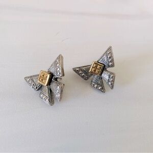 Avon Silver and Gold Geometric Bow Pierced Earrings- Vintage